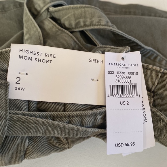 (A5) American Eagle Green Mom Paperbag Shorts Tied Waist Stretch, Size 2, NWT - Picture 5 of 6